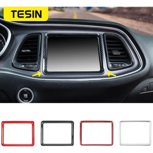 TESIN Car Center Console Dashboard GPS Navigation Frame Decoration Cover Accessories For Dodge Challenger 2015-2020 Car styling