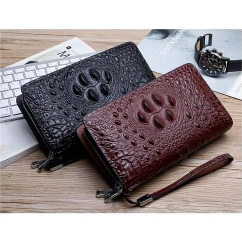 Free Shipping New Arrival Men Fashion Alligator Pattern Leather Wallet Business Clutch Long Purse Double Zipper Wallets Card Bag