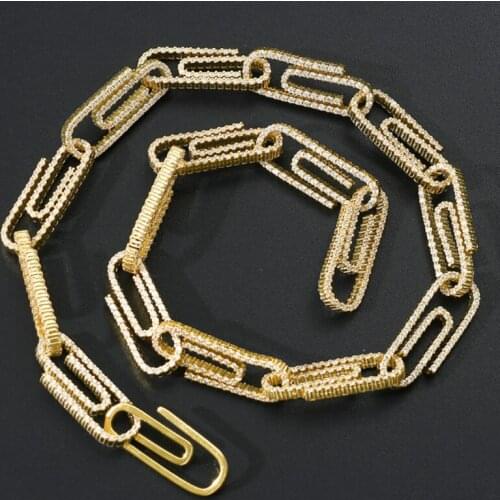 Fashion Cubic Zircon Hip Hop Link Paper Clip Button Couple Clavicle Chain Necklace Luxury Jewelry