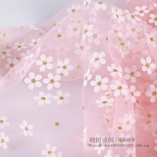 Black White Red Pink Green Blue Purple Soft Flowers Print Tulle Mesh Fabric For Girl Dress Party Wedding Dress Decoration