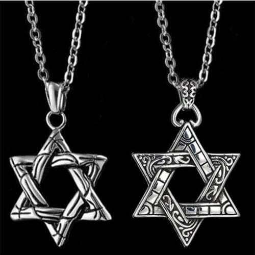 Six Pointed Star Double-sided Pattern Pendant Fashion Retro Titanium Steel Necklace You Men and Women Fashion Jewelry Necklace
