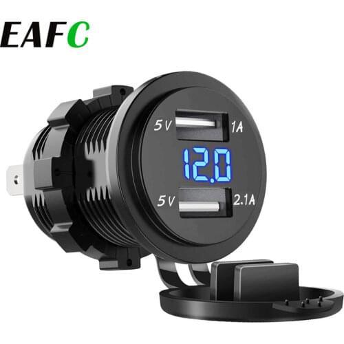 EAFC 5V 3.1A Dual USB Socket Car Charger Adapter with LED Digital Voltmeter For Phone Pad Tablet Boat Motorcycle 12-24V