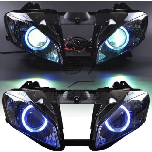 Motorcycle Custom Headlight Assembly Projector LED Blue Angel Eyes Headlamp For Yamaha YZF R6 2008-2015 2009 2010 2011 2012