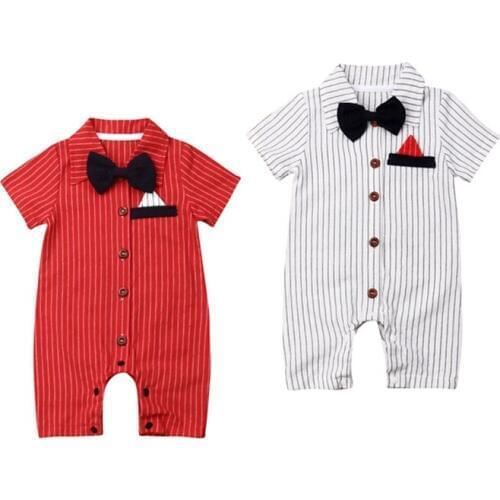Newborn Baby Boy Cotton Formal Suit Romper Sunsuit Toddler Kids Party Bow Rompers Playsuit Jumpsuit Clothes Children Outfit