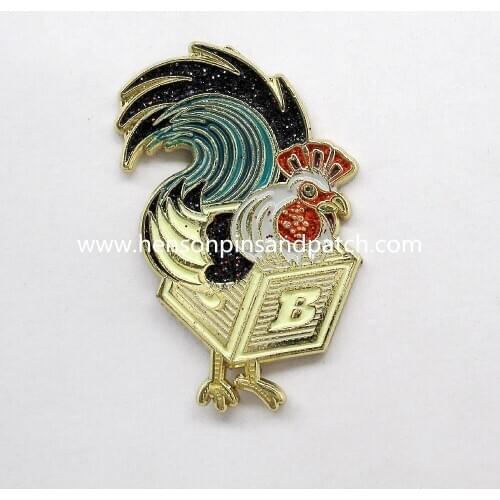 Custom Zinc alloy soft enamel cut out cock glitter pin badge