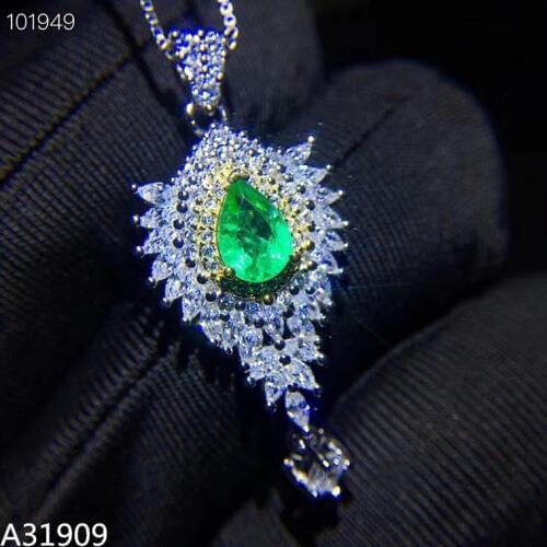 KJJEAXCMY Fine Jewelry 925 sterling silver inlaid natural emerald pendant necklace supports the detection of luxury water drople