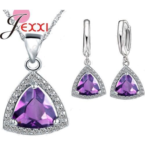 Jewelry Sets Cubic Zirconia Necklace Earrings 925 Sterling Silver Fat Triangle Pendant Jewelry Sets CZ Crystal Jewellery