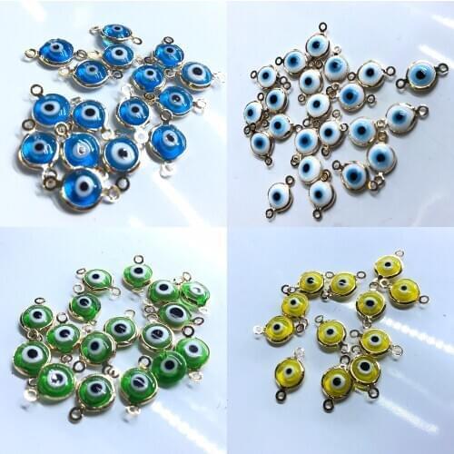 8mm Round Beads Evil Eye Glass beads copper edging Beads two holes for hanging for jewelry making nacklace bracelets