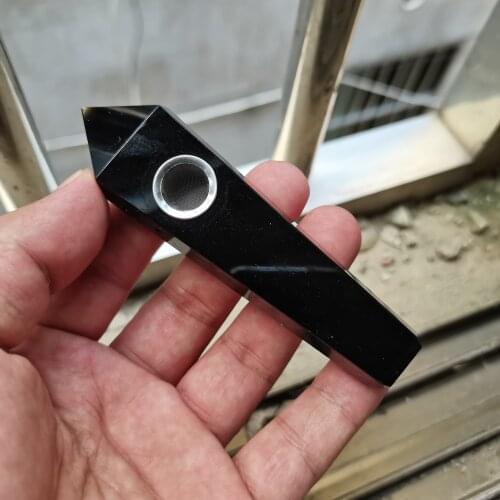 Obsidian Smoking Pipe Natural And Mineral Stones Wicca Reiki Healing Crystals Runes Amulets And Mascot Black Decor