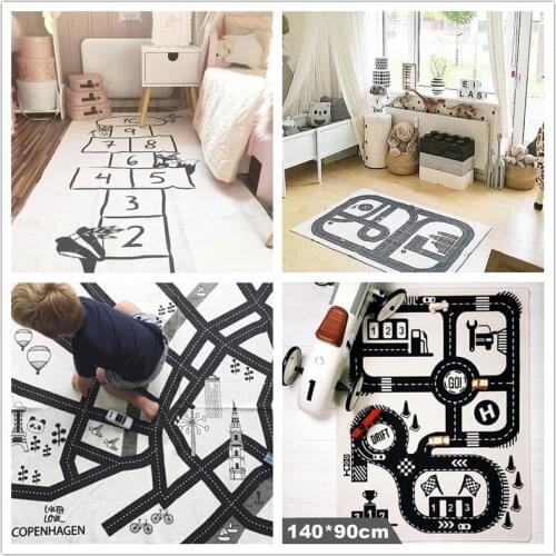 Nordic Style Fashion Canvas Forest Track Runway Play Game Mats Baby Kids Crawling Blankets Floor Carpet Children Room Decoration
