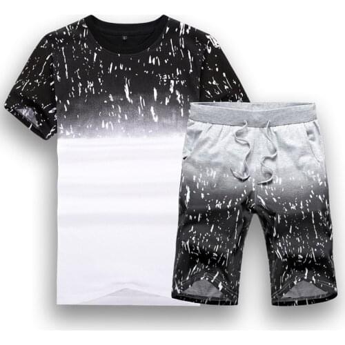 Mens Short Sleeve T-Shirt Set Summer 2021 Short Cuff Pants Two Piece Mens Trend New Style Short Sleeve Print Csl885 5Xl