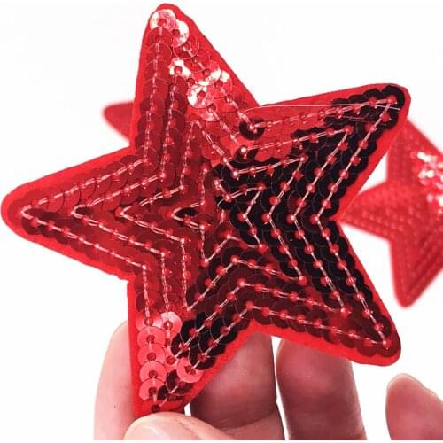 Wholesale 10Pcs RED Star Sequins Patches For Clothing Iron On Patch Embroidered Appliques DIY Apparel Sewing badge Stickers gift