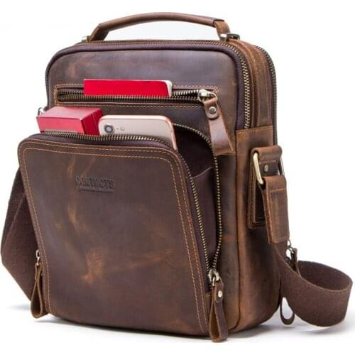 New Genuine Leather Handbags Men Shoulder Messenger Bag Crazy Horse Cowhide Crossbody Mens Bags