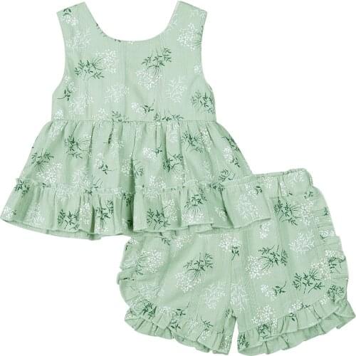 0-4Y Summer Infant Kids Baby Girl Floral Outfits Cute Sleeveless Ruffles Vest+Shorts Newborn Girls Cotton Clothes Sets