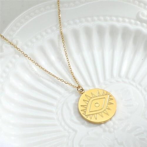 Stainless Steel Circle Pendant Necklaces Round Charm Clavicle Chain Eye Design Choker Golden Collar For Women Fashion Jewelry