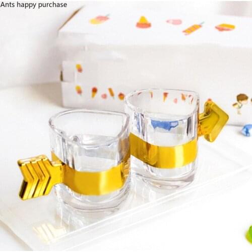 Lovers Pair Cup Creativity Mug Glass Transparent/Pink/Phnom Penh Arrow Handle Heart Cups Home Use Drinkware Two-piece Set