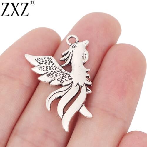 ZXZ 10pcs Tibetan Silver Tone Phoenix Charms Pendants for Jewelry Making Findings 35x22mm