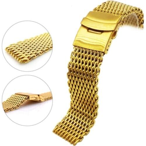 22/24cm Stainless Steel Watch Strap Fashion Casual Gold Color Wrist Strap Watchband Unisex Replacement Watch Band
