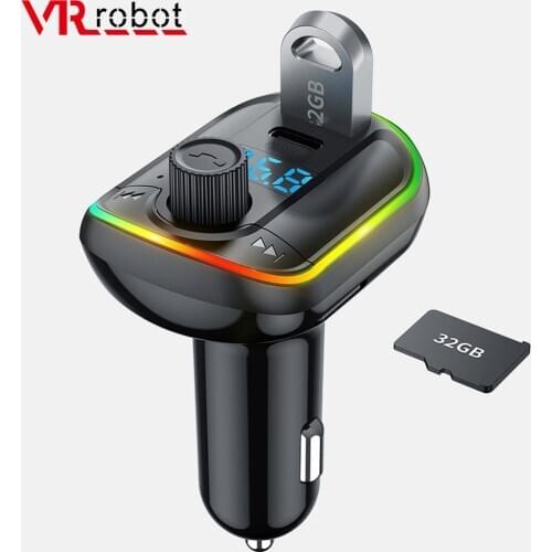 VR robot Bluetooth 5.0 FM Transmitter Type-C 18W PD Fast Charger Wireless Car MP3 Music TF Player LED Backlit Handsfree Car Kit