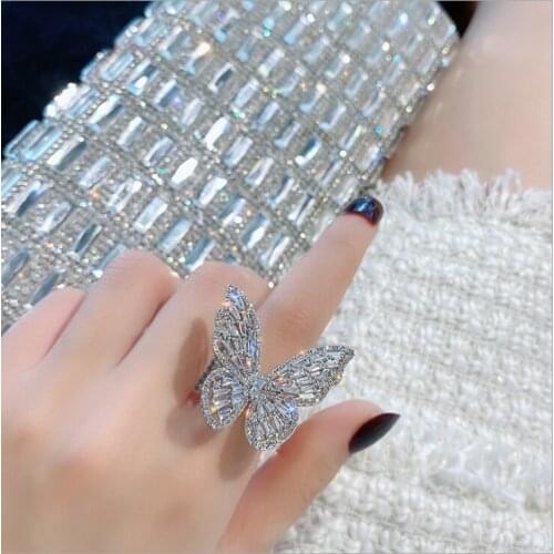 Luxury Crystal Rings for Women 2021 Open Adjustable Shine Butterfly Rings Weddings Party Jewelry Gifts