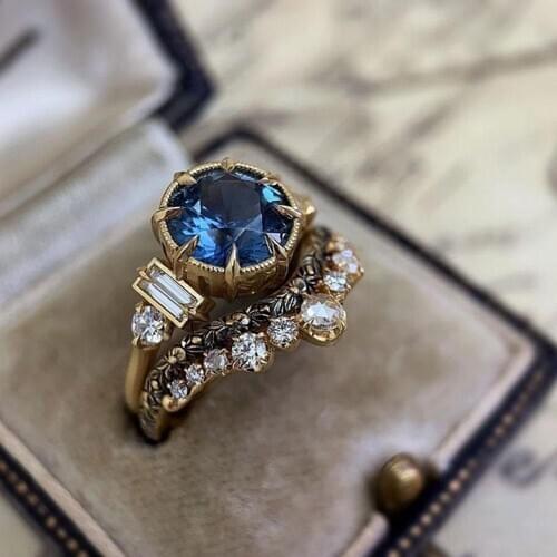 Luxury Round Blue Couple Wedding Rings For Women Wedding Ring Zircon Engagement Female Birthday Ring Ladies Fine Jewelry Gift