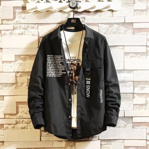 Casual Brand MenS Loose Hip Hop Streetwear Shirts Long Sleeves 2020 New Spring Autumn Plus OverAsian Size M-5XL
