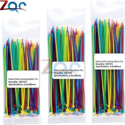 100p 100mm 150mm 200mm Self-locking Nylon Fasten Cable Ties 10color Plastic Zip Tie 18 lbs wire binding wrap straps UL Certified