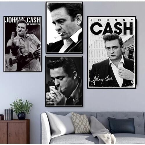 Rock Star Music Band Johnny Cash-Vintage Posters and Prints Mural Canvas Living Room Home Decor Painting