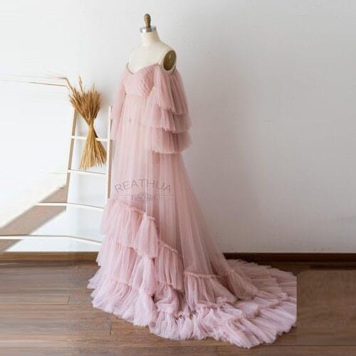 Sexy Tulle Maternity Dresses With Strapless Long Sheer Tulle Maternity Robes Custom Made Layered Extra Puffy Tulle Gowns robe