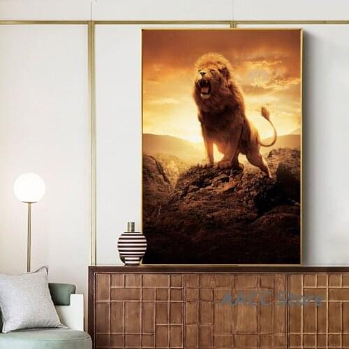 Modern Canvas Print Wall Art The Mighty Lion Painting Poster and Animal Art Picture for Nordic Home Room Cuadros Decoration