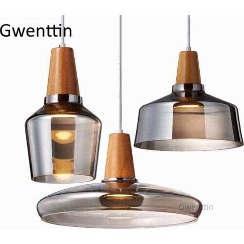 Modern Led Wood Pendant Lights Glass Loft Industrial Decor Nordic Hanging Lamp Suspension Luminaire for Living Room Fixtures E27