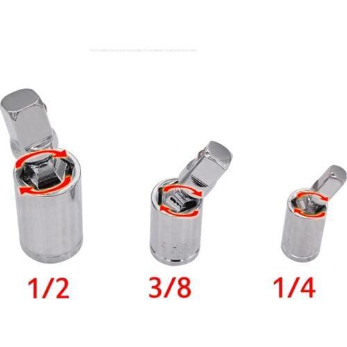 1/4" 3/8" 1/2" Universal Joint Set Ratchet Angle Extension Bar Socket Adapter Manual and Pneumatic Bendable Adapter Socket Tools