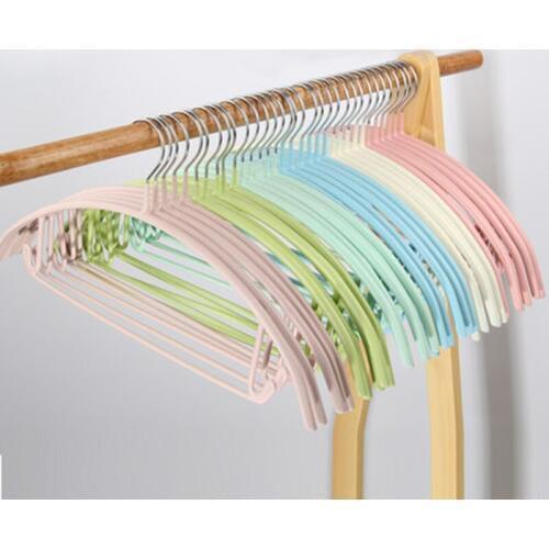 10 pcs/lot 42cm PVC Coating Clothing Hangers Skid-resistant Clothes Hangers for Adult with Stainless Steel Hook Dry Wet