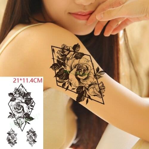 Waterproof Temporary Tattoo Stickers Big Rose Flower Geometric Fake Tatto Flash Tatoo Arm Back Leg Art for Women Men