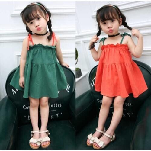 Explosion childrens clothing summer fashion new girls small fresh contrast color sling comfort princess dress