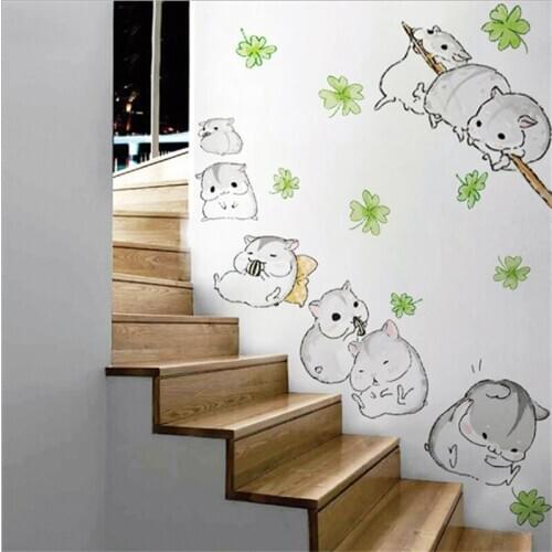 Vivid Cartoon hamster wall sticker corridor bedroom wall decoration art mural wall stickers for kids rooms