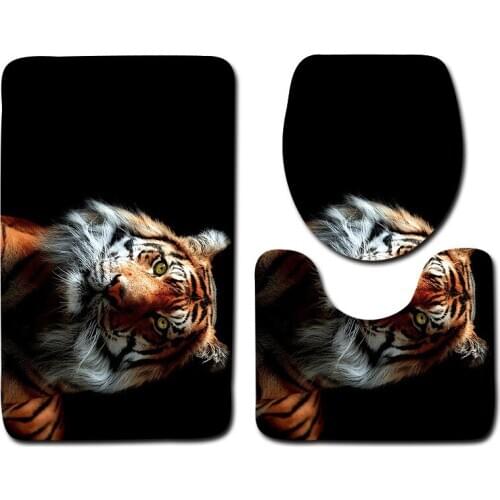 Zeegle 3Pcs/Set Tiger Pattern Anti-silp Toilet Bath Mats Flannel Toilet Rug Lid Toilet Cover Absorbent Bathroom Carpets Products