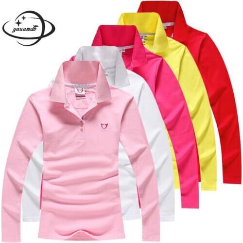 Cotton Slim Women Polo Shirt Spring Autumn Size S-4xl Female Solid Long Sleeve Tee Ladies Turn-Down Collar Tops Y49