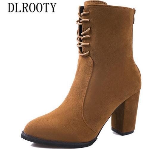 Women Ankle Martin Boots 2018 Autumn Female Casual Shoes Woman High Heels Fashion Platform Pointed Toe Lace Up Zip Solid