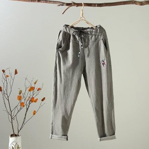 Women Loose Striped Simple Harem Pants Ladies Vintage Elastic Waist Vintage Harem Trousers Female Casual Pants 2018