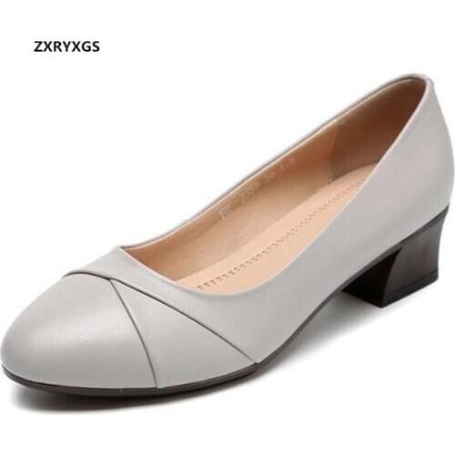 2021 New Spring Women Genuine Leather Shoes Soft Sole Anti-slip Wear-resistant Women High Heel Shoes Comfortable Leisure Shoes
