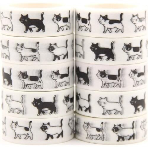 10PCS/lot 15MM*5M Cute Kawaii Adorable Cat Adhesive Paper Washi Tape Masking Tape DIY Scrapbooking Stick Label