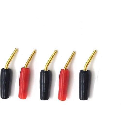 100Pcs 2mm Banana Plug Adapter Angle Pin Gold Plated Screw Lock Terminals Wiring Cable Connector Audio Video Speaker Black Red