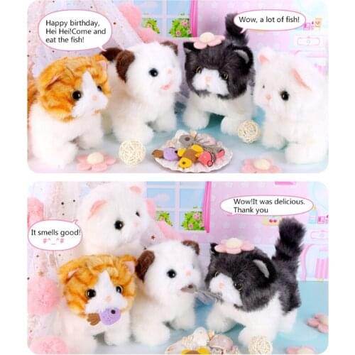 17cm/7inch Mini Soft Plush Crawling Cat Electric Doll Decoration for House Plush Toy Stuffed Cat Robot with Touch Sensor