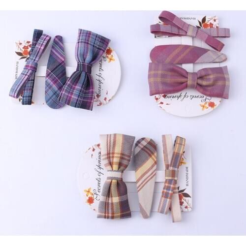 3Pcs/Set Girls Bows Hair Clip Kids Barrettes College Style Plaid Hairpins Retro Children Multicolors Hair Accessories