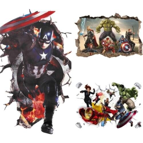 3D Avengers wall stickers for kids rooms living room bedroom wall decoration Super hero movie poster Childrens gifts