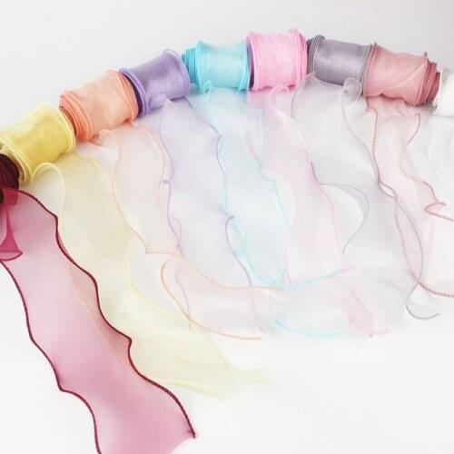5m/lot Wave Silk Organza Ribbon Bow Material Wedding Party Decoration Ribbon For Gift Wrapping DIY Hair Bowknot Sewing Fabric