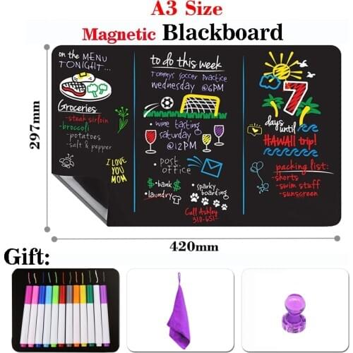 A3 Size Chalkboard Sticker Magnetic Blackboar Black Presentation Poster Boards School Supplies Planner Calendar Dust Free Chalk