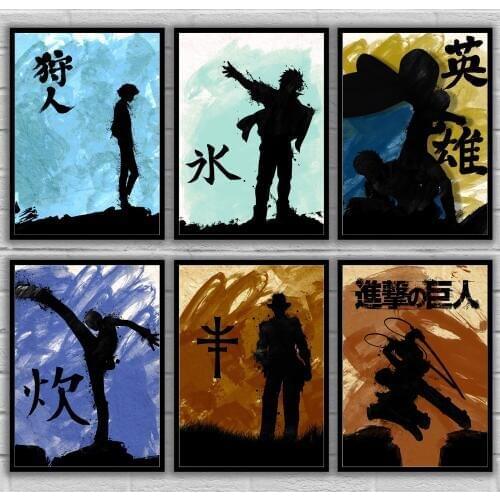 Allen Walker Hunter Kanji Fullbuster Samus Snow Totoro Vegeta Attack on Titan Japan Art Poster Canvas Painting