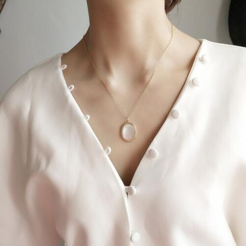 Amaiyllis 100% 925 Sterling Silver Oval Shell Geometry Necklaces & Pendants For Women Sterling Silver Jewelry Best Friend Gifts